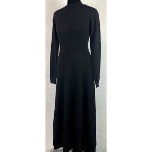 ZARA • Black Mockneck Stretch Knit Long Sleeve Midi Dress